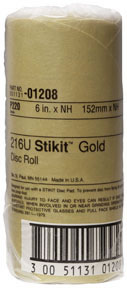 6" Stikit Gold P220 Grade Sanding Discs- 75 Disc Roll
