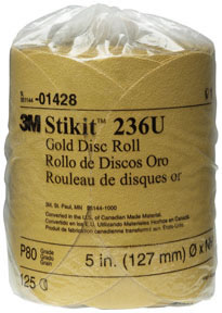 Stikit Gold Disc Roll 01428, 5", P80A, 125 discs/roll
