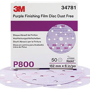 3M Hookit Purple Finishing Film Abrasive Disc 260L, 6 in, Dust Free, P800