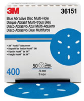 Hookit Blue Abrasive Disc Multi-hole, 3", 400 Grade