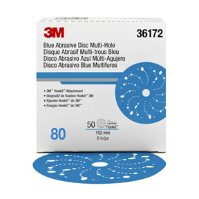 3M Hookit Blue Abrasive Disc Multi-hole, 6", 80 Grade