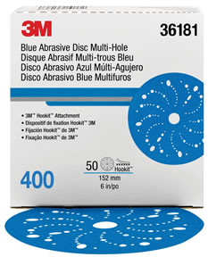 3M Hookit Blue Abrasive Disc Multi-hole, 6", 400 Grade