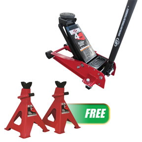 4 Ton HD Floor Jack W/PROMO Jack Stands 6 Ton Ratchet (Pair)