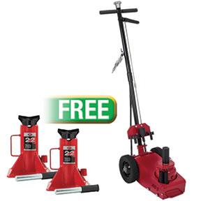 22 Ton AIR/HYD Axle Jack w/ PROMO 22 Ton Pin Style Safety Stand