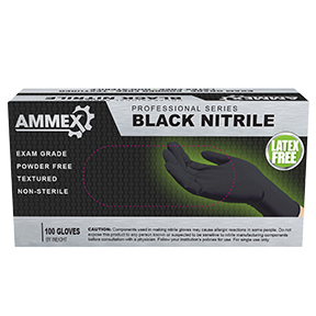 AMMEX Black Nitrile PF Exam Medium Gloves