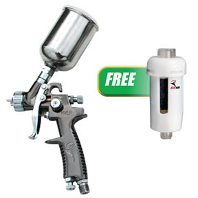 1.0mm Mini HVLP Touch-Up Spray Gun W/ Free 2pk Mini In-Line Disposable Desiccant Dryer