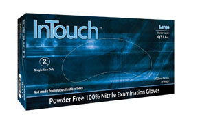 InTouch Powder Free 100% Nitrile Exam Gloves, Large